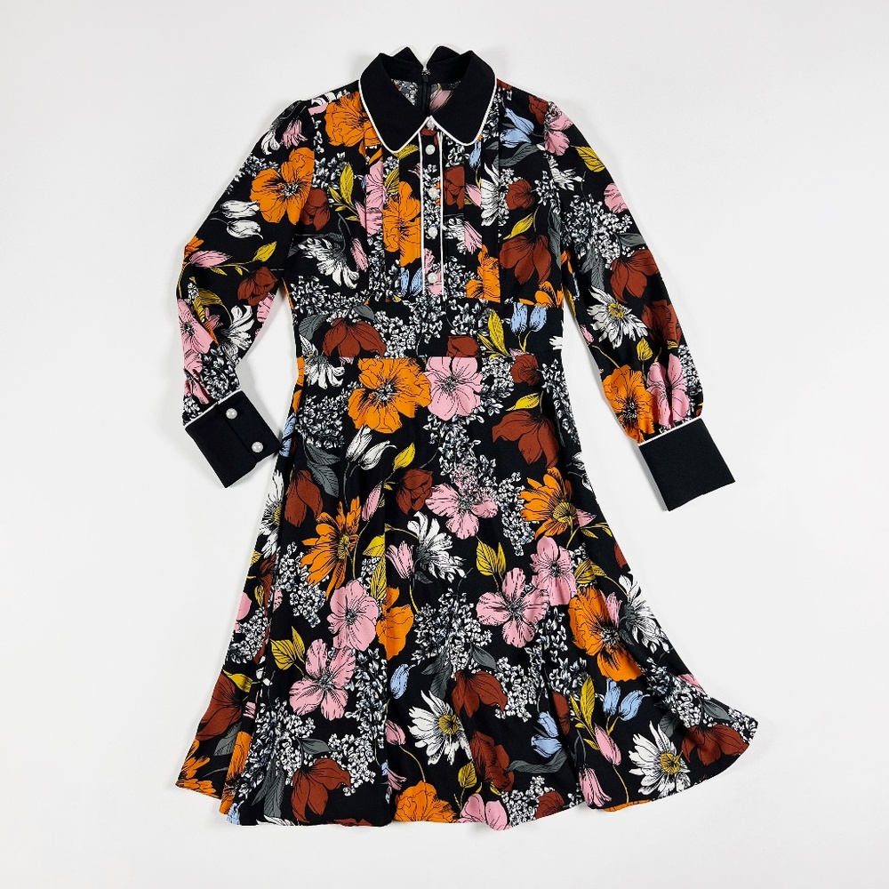 NEW Atlantic Pacific x Halogen Black Eadie Floral Flower Print Swing Midi Dress